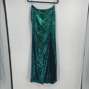 Windsor Blue Green Sequin Maxi Mermaid Skirt Size Large